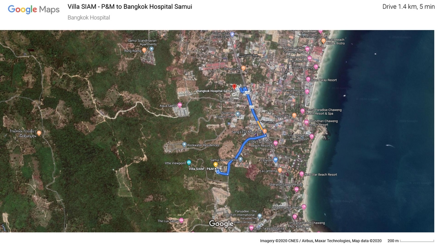 Villa SIAM - P&M to Bangkok Hospital Samui Google Map